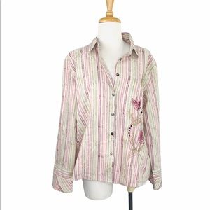 J. Jill Cotton VNTG Button Down Embroidered Shirt